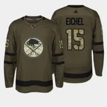 NHL Sabres 15 Jack Eichel Olive Green Salute to Service Adidas Men Jersey