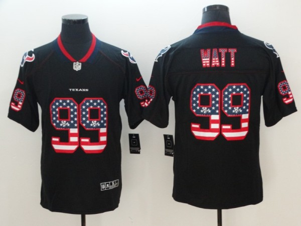 Nike 2018 Houston Texans #99 Watt USA Flag Fashion Black Color Rush Limited Jersey