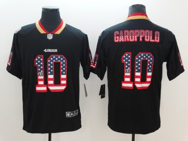 Nike 2018 Nike San Francisco 49ers #10 Garoppolo USA Flag Fashion Black Color Rush Limited Jersey