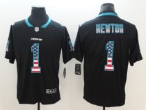 Nike 2018 Carolina Panthers #1 Newton USA Flag Fashion Black Color Rush Limited Jersey