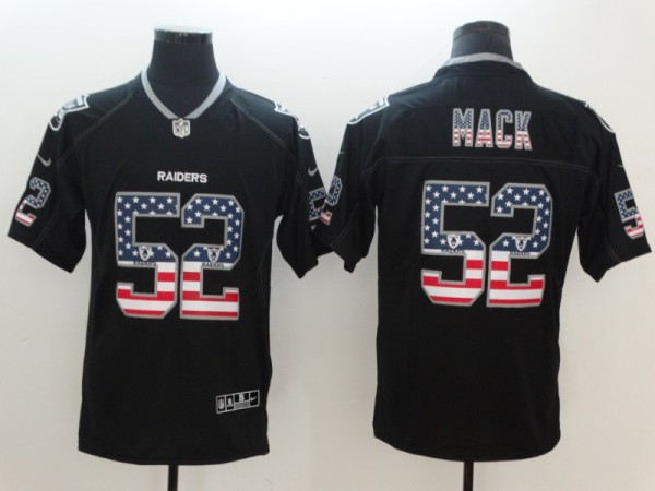 Nike 2018 Oakland Raiders #52 Mack USA Flag Fashion Black Color Rush Limited Jersey