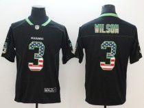 Nike 2018 Seattle Seahawks #3 Wilson USA Flag Fashion Black Color Rush Limited Jersey