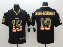 Nike 2018 Pittsburgh Steelers 19 Smith-schuster USA Flag Fashion Black Color Rush Limited Jersey