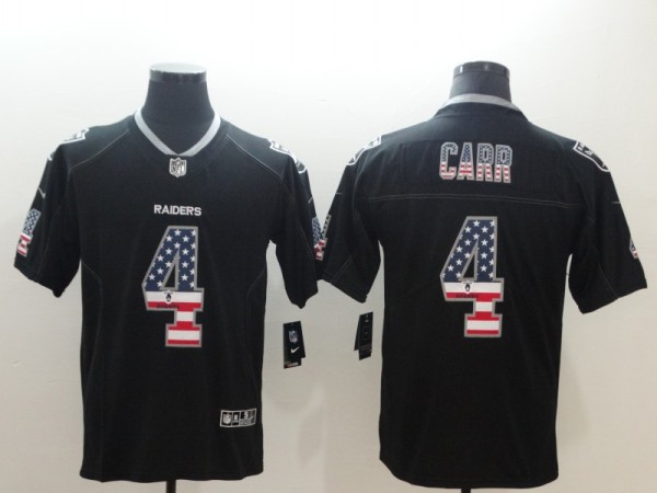 Nike 2018 Oakland Raiders 4 Carr USA Flag Fashion Black Color Rush Limited Jersey