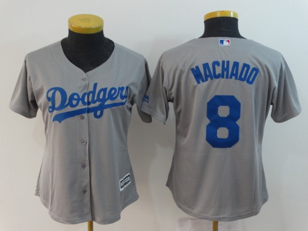 Women Los Angeles Dodgers #8 Manny Machado Grey Jersey