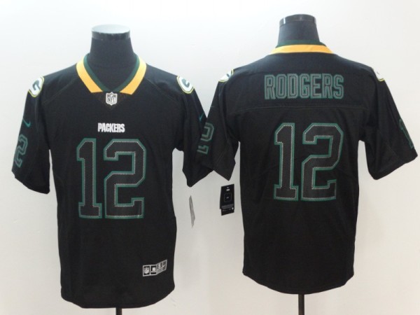 Nike 2018 Green Bay Packers #12 Rodgers Lights Out Black Color Rush Limited Jersey