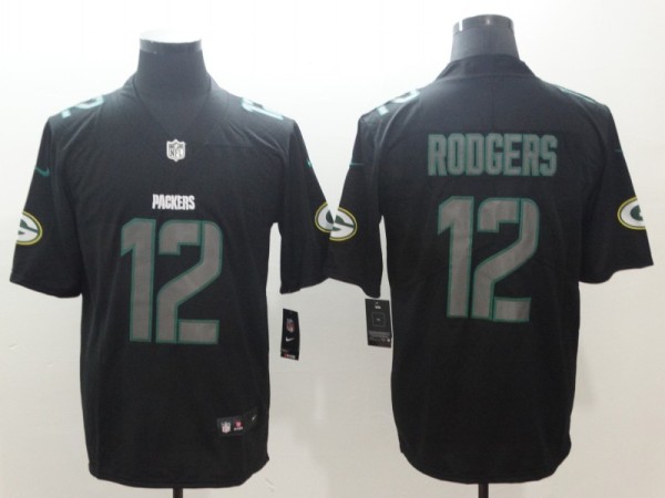 Nike 2018 Green Bay Packers #12 Rodgers Fashion Impact Black Color Rush Limited Jersey