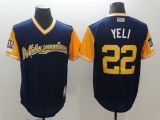 Men's Milwaukee Brewers #22 Christian Yelich Yeli Majestic Navy 2018 Players' Weekend Jersey