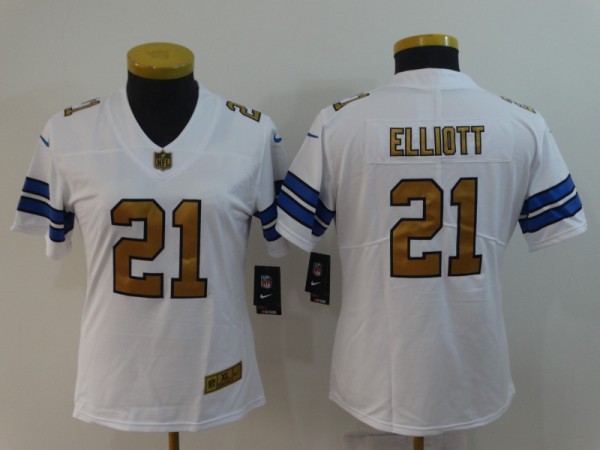 Women Dallas Cowboys #21 Elliott White Gold Number Vapor Untouchable Black Limited Jersey