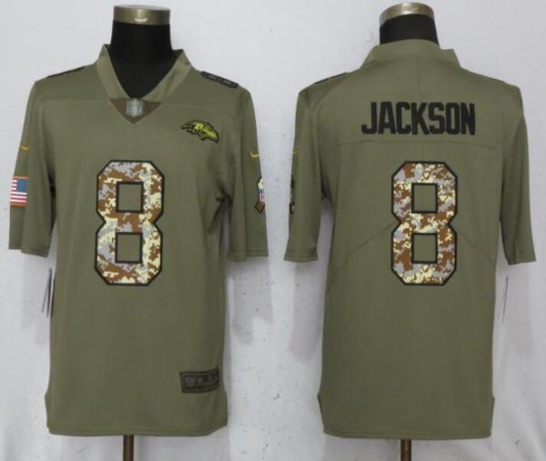 Nike 2018 Baltimore Ravens #8 Jackson Olive/Camo Salute to Service Color Rush Limited Jersey