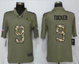 Nike 2018 Baltimore Ravens 9 Justin Tucker Olive/Camo Salute to Service Color Rush Limited Jersey