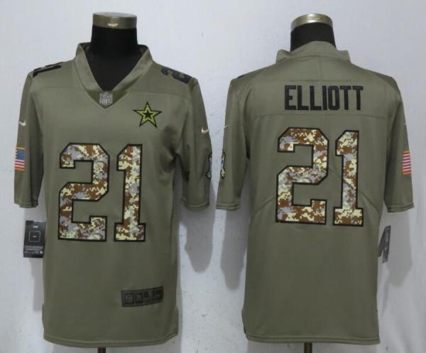 New Nike Dallas Cowboys 21 Elliott Olive/Camo Carson 2018 Salute to Service Limited Jersey