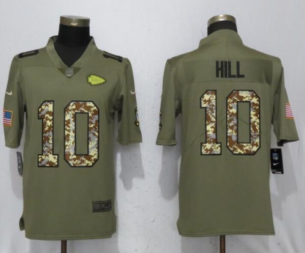 New Nike Kansas City Chiefs 10 Hill Olive/Camo Carson 2018 Salute to Service Limited Jersey