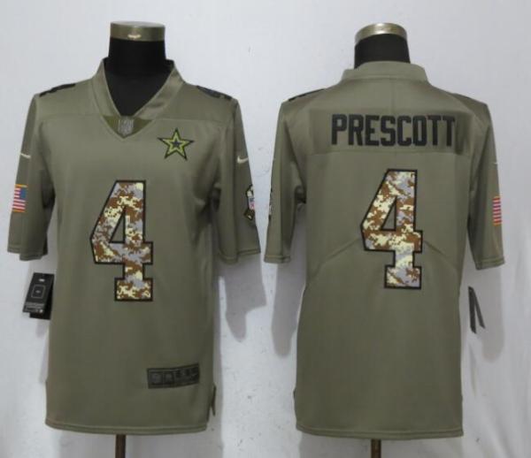 New Nike Dallas Cowboys 4 Prescott Olive/Camo Carson 2018 Salute to Service Limited Jersey