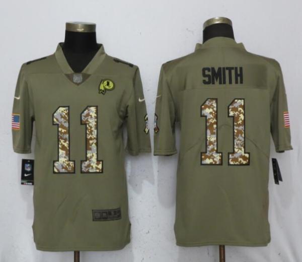 New Nike Washington Red Skins 11 Smith Olive/Camo Carson 2018 Salute to Service Limited Jersey