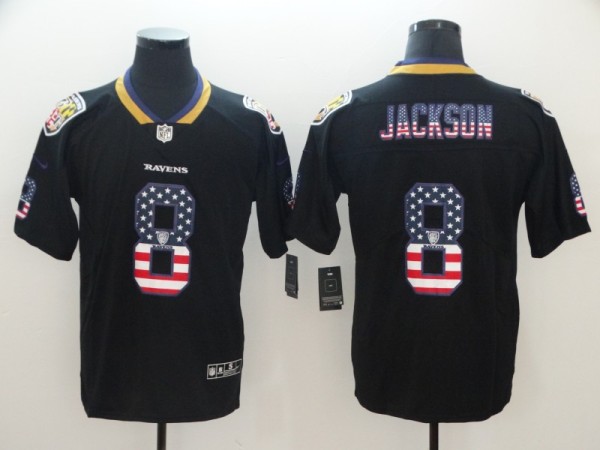 Nike 2018 Baltimore Ravens #8 Jackson USA Flag Fashion Black Color Rush Limited Jersey