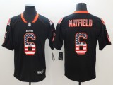 Nike 2018 Cleveland Browns 6 Mayfield USA Flag Fashion Black Color Rush Limited Jersey