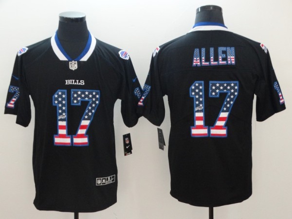 Nike 2018 Buffalo Bills 17 Allen USA Flag Fashion Black Color Rush Limited Jersey