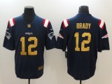 NFL New England Patriots #12 Tom Brady Navy Blue Golden Edition Jersey