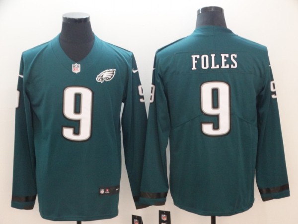 Men's Philadelphia Eagles #9 Foles Teams Nike Therma Long Sleeve Jersey