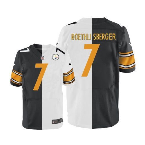 Nike Pittsburgh Steelers #7 Ben Roethlisberger White/Black Split Elite Jersey