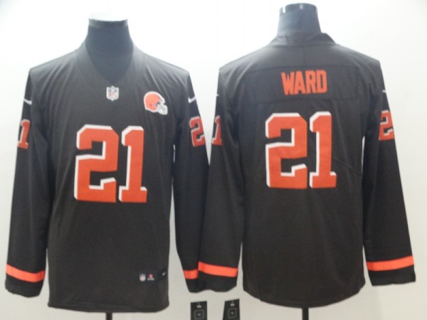 Men's Cleveland Browns #21 Ward Teams Nike Therma Long Sleeve Jersey