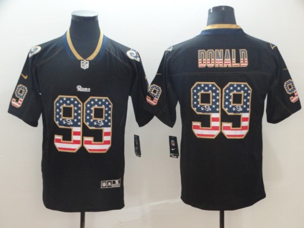 Nike 2018 Los Angeles Rams #99 Donald USA Flag Fashion Black Color Rush Limited Jersey