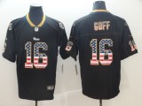 Nike 2018 Los Angeles Rams #16 Jared Goff USA Flag Fashion Black Color Rush Limited Jersey