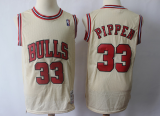 NBA Chicago Bulls  #33 Pippen Cream Hardwood Classics Jersey