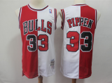 NBA Bulls 33 Scottie Pippen Red and White Retro Split Men Jersey