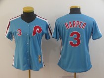 Women MLB Phillies #3 Bryce Harper Light Blue Cool Base Cooperstown Mens Jersey