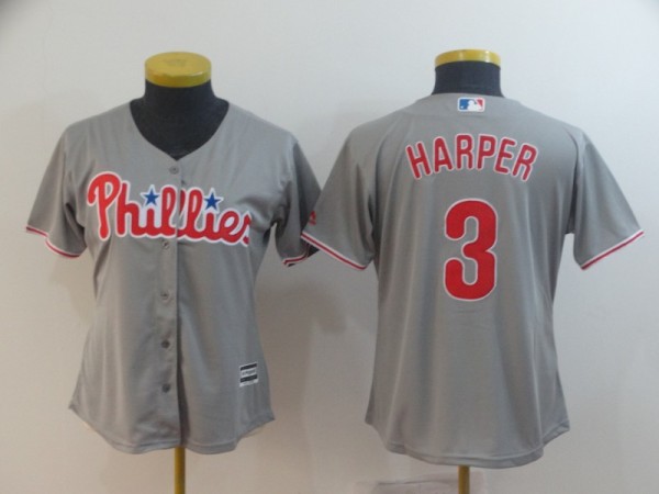 MLB Phillies #3 Bryce Harper Gray Cool Base Women Jersey