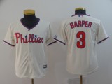 Youth  MLB Phillies #3 Bryce Harper Cream Cool Base Jersey