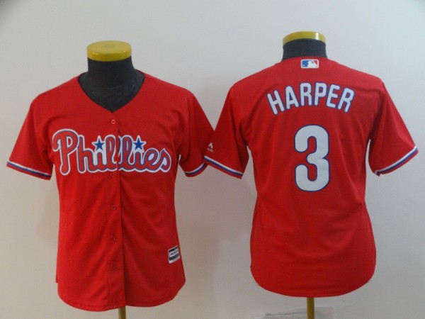 Youth MLB Phillies #3 Bryce Harper Red Cool Base Jersey