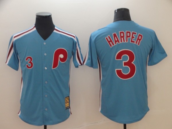 MLB Phillies #3 Bryce Harper Light Blue Cool Base Cooperstown Jersey