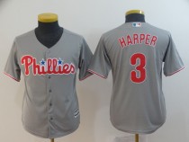 Youth MLB Phillies #3 Bryce Harper Gray Cool Base  Jersey