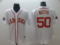 MLB Boston Red Sox #50 Mookie Betts White Game Campion Patch Jersey