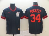 MLB Minnesota Twins #34 Kirby Puckett Navy Blue Thowback Mens Jersey