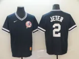 MLB New York Yankees #2 Jeter Navy Blue Thowback Mens Jersey