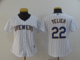 Women MLB Milwaukee Brewers #22 Christian Yelich White White Jersey