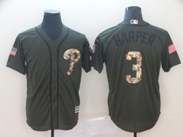 MLB Phillies #3 Bryce Harper Salute to Service Green Game Jersey