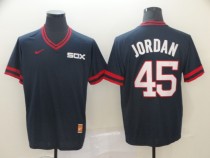 MLB Chicago White Sox #45 Jordan Navy Blue Throwback Men Jersey