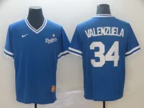 Los Angeles Dodgers #34 Valenzuela Blue Throwback Men Jersey