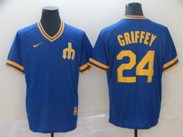 Men's MLB Seattle Mariners #24 Ken Griffey Blue Thowback Mens Jersey