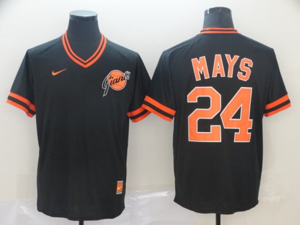 MLB San Francisco Giants #24 Mays Black Throwback Mens Jersey