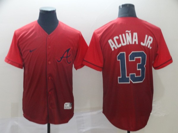 Atlanta Braves #13 Ronald Acuna Red Fadeaway Men Jersey