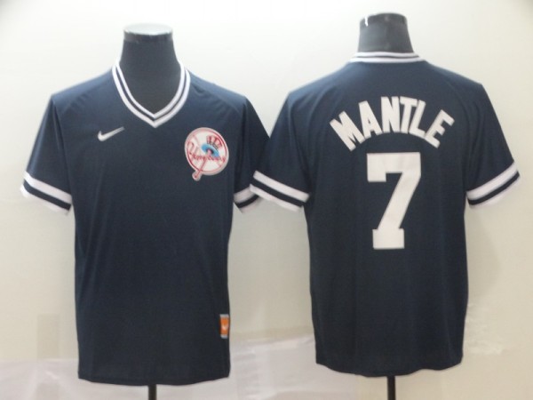 MLB New York Yankees #7 Mantle Navy Blue Thowback Mens Jersey