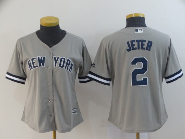 Women New York Yankees #2 Jeter Grey MLB Jersey