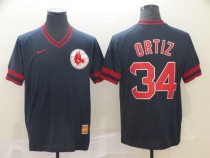 MLB Boston Red Sox #34 Ortiz Navy Blue Throwback Mens Jersey