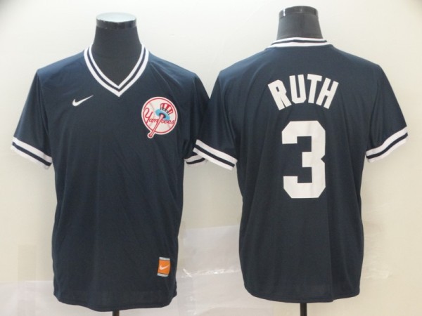 MLB New York Yankees #3 Ruth Navy Blue Thowback Mens Jersey